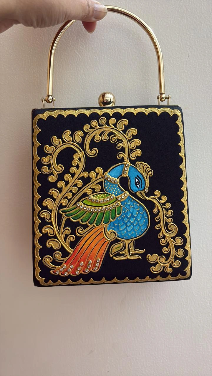 Black Peacock Box Clutch