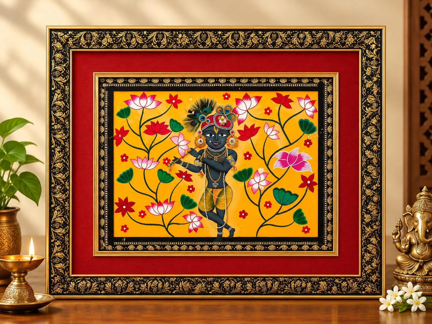 Krishna Lotus Hand-Painted Frame