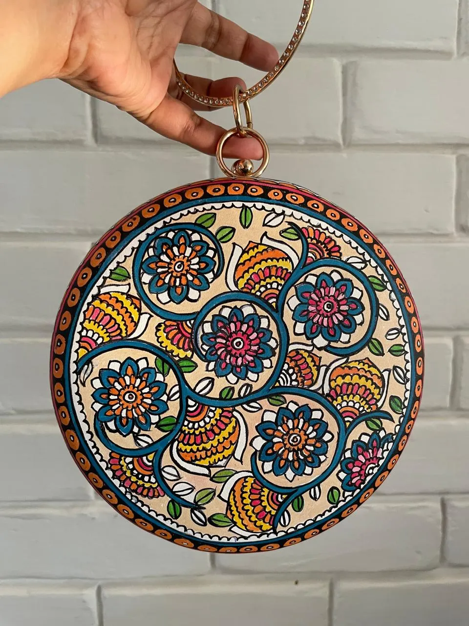 Round Floral Mandala Hand-Painted Clutch