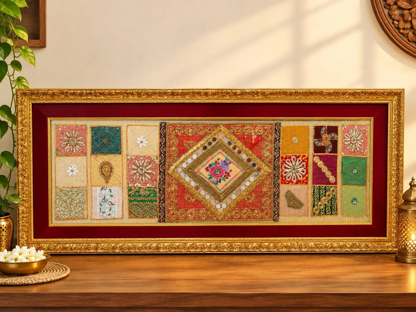 Traditional Indian Textile Patchwork Wall Frame