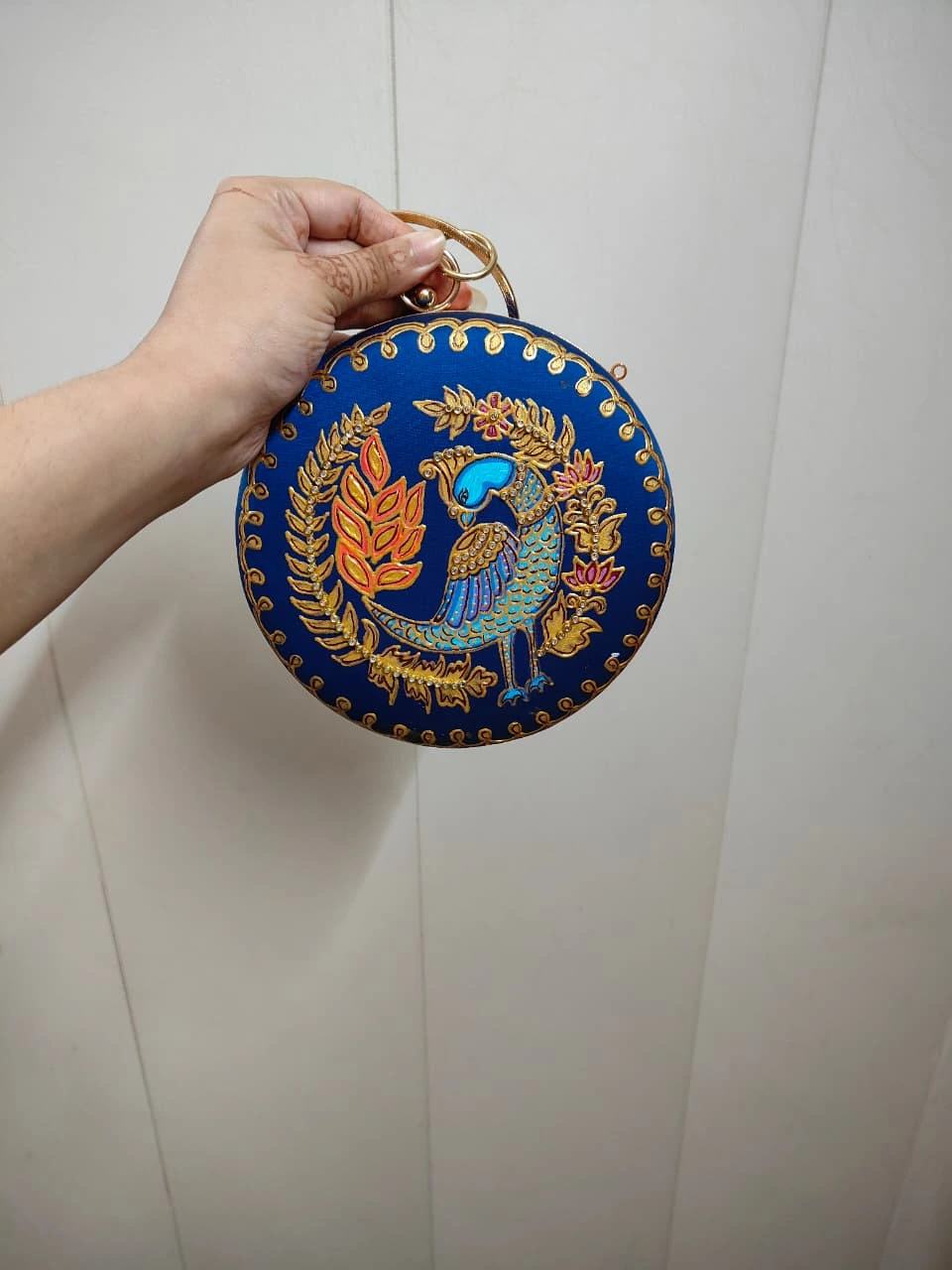 Round Floral Mandala Hand-Painted Clutch