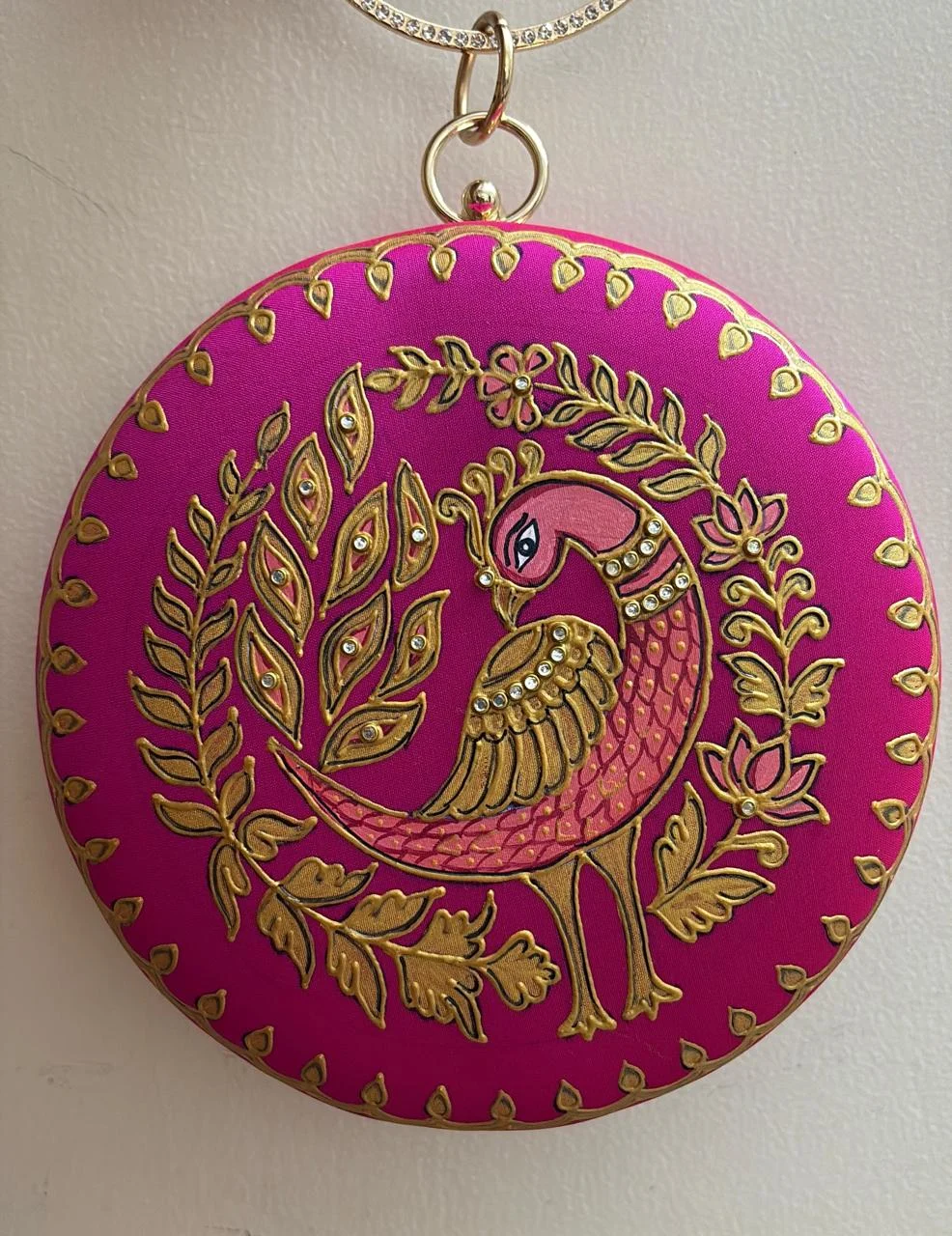 Pink Peacock Round Clutch