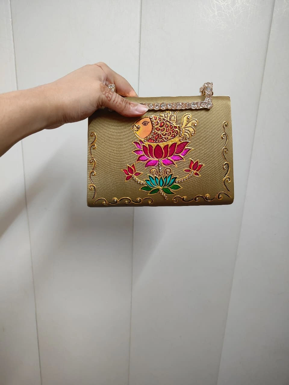 Round Floral Mandala Hand-Painted Clutch