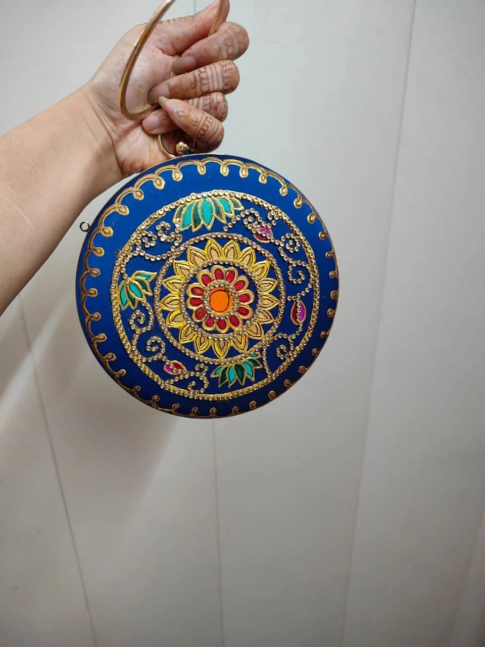 Round Floral Mandala Hand-Painted Clutch